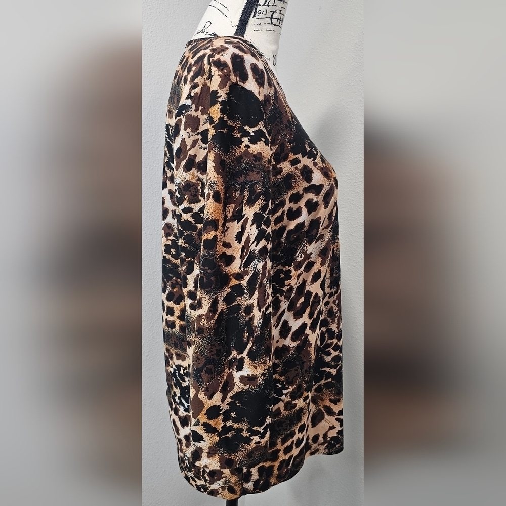 Bonnie Evans Women's Leopard Print 3/4 Sleeve Round Neck Poly Blouse Size Medium - Picture 5 of 9